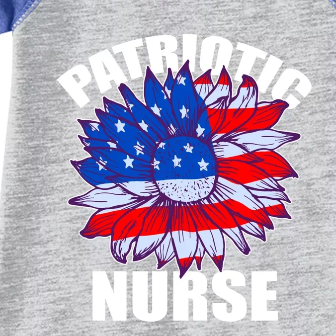 Patriotic Nurse Sunflower Retro Job America Flag Funny Gift Infant Baby Jersey Bodysuit