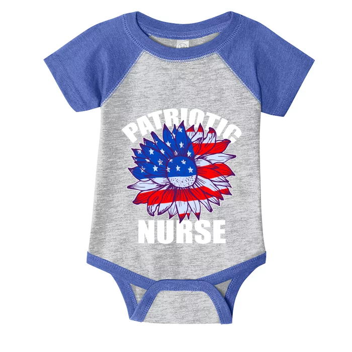 Patriotic Nurse Sunflower Retro Job America Flag Funny Gift Infant Baby Jersey Bodysuit