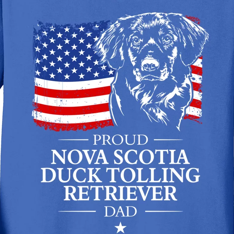 Proud Nova Scotia Duck Tolling Retriever Dad American Flag Gift Kids Long Sleeve Shirt