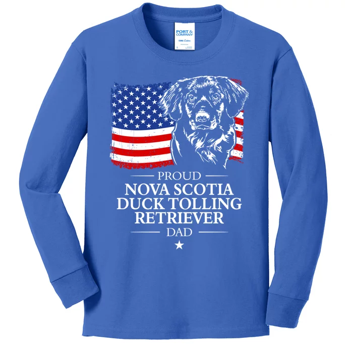 Proud Nova Scotia Duck Tolling Retriever Dad American Flag Gift Kids Long Sleeve Shirt