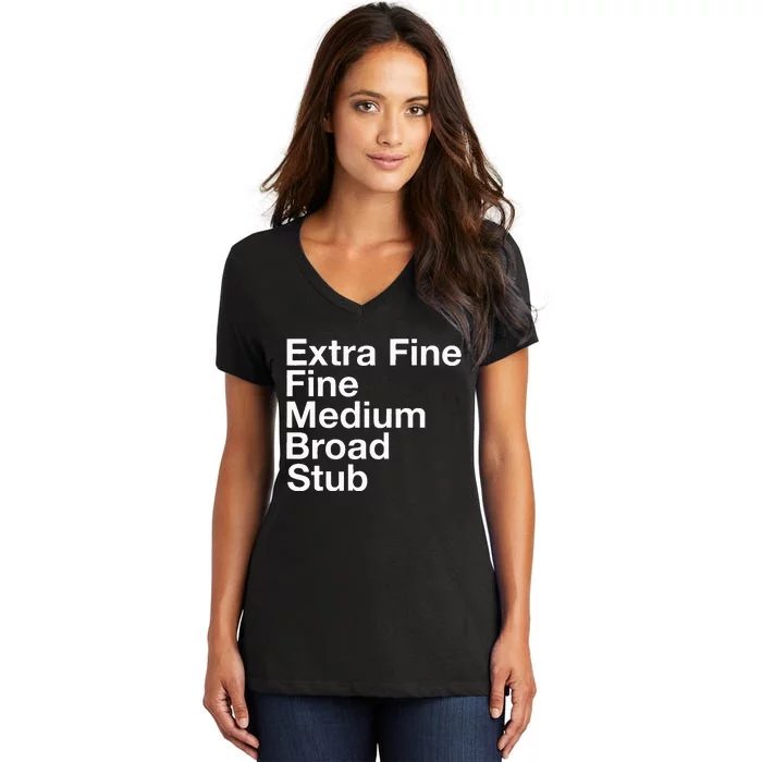 Pen Nib Sizes Women's V-Neck T-Shirt