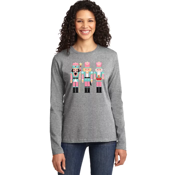 Pink Nutcracker Squad Xmas Pink Christmas Pajamas Ladies Long Sleeve Shirt