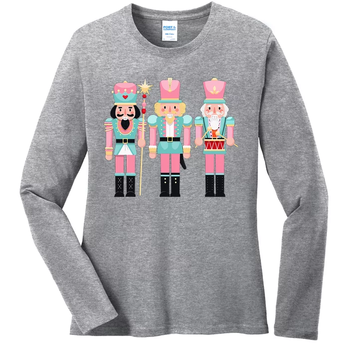 Pink Nutcracker Squad Xmas Pink Christmas Pajamas Ladies Long Sleeve Shirt