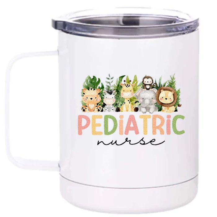 Pediatric Nurse Safari Baby Animals Nurse Appreciation Week Front & Back 12oz Stainless Steel Tumbler Cup