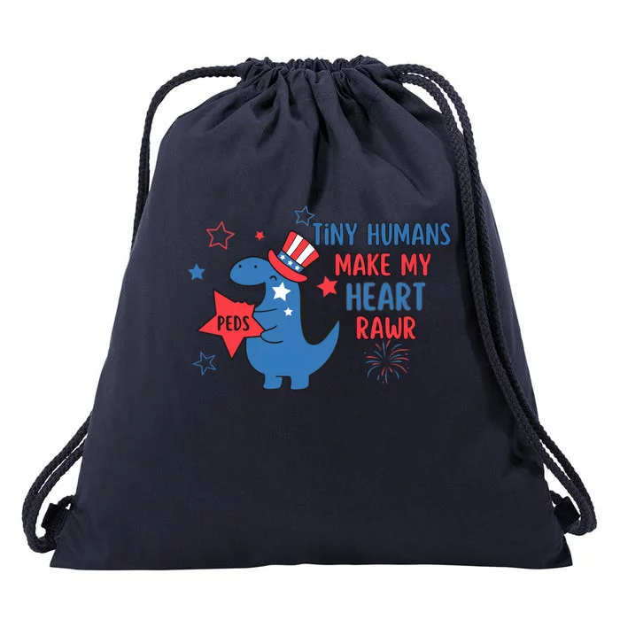 Pediatric Nurse Tiny Human Make My Heart Rawr Drawstring Bag