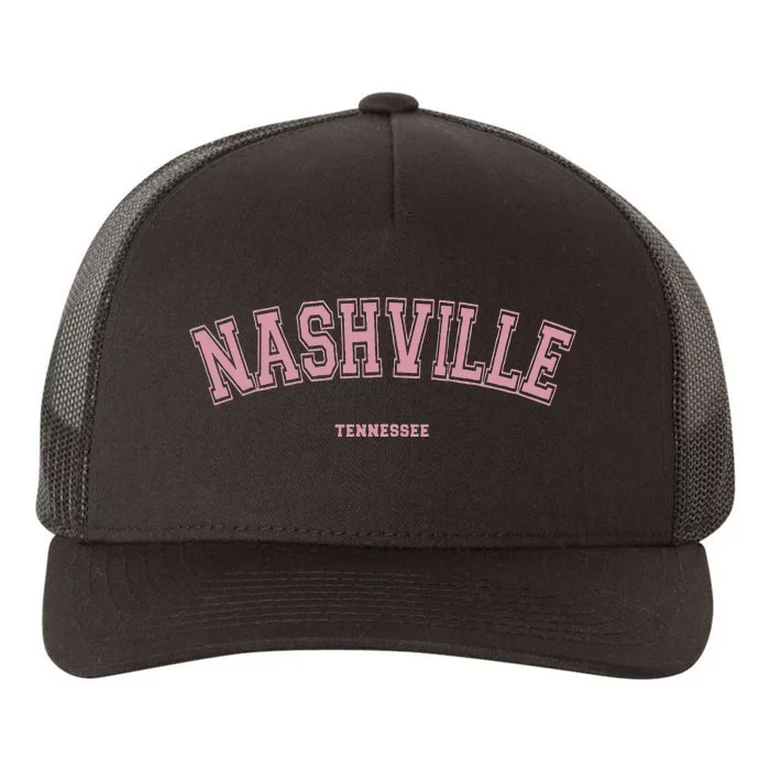 Pink Nashville Tennessee TN Varsity On Nashville Yupoong Adult 5-Panel Trucker Hat