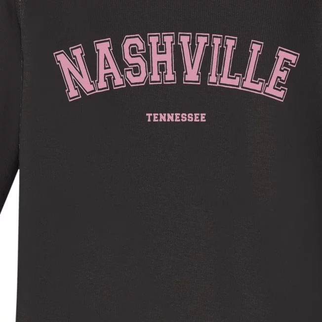 Pink Nashville Tennessee TN Varsity On Nashville Baby Long Sleeve Bodysuit