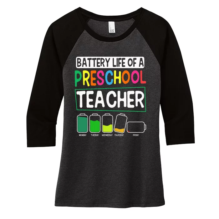 Preschool Nursery Teacher Battery Life PreK Instructor Women's Tri-Blend 3/4-Sleeve Raglan Shirt