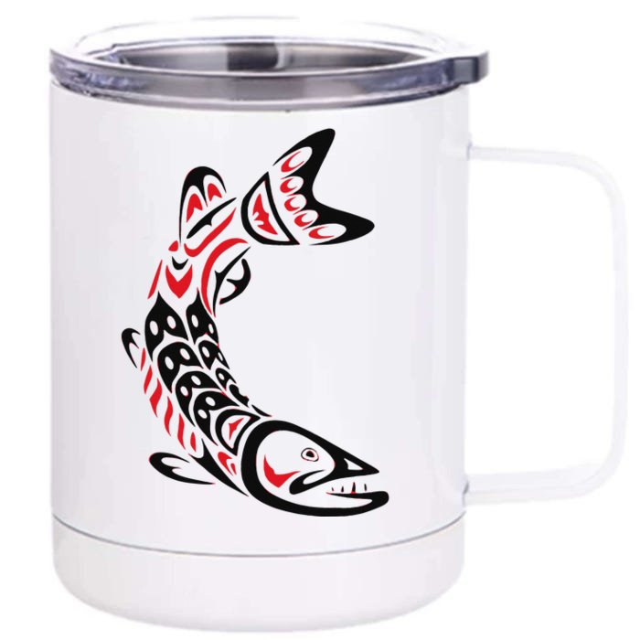 Pacific Northwest tribe art Salmon Fish Saltwater Fish Front & Back 12oz Stainless Steel Tumbler Cup