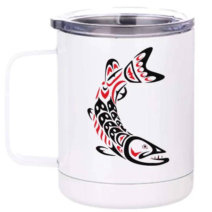 Pacific Northwest tribe art Salmon Fish Saltwater Fish Front & Back 12oz Stainless Steel Tumbler Cup