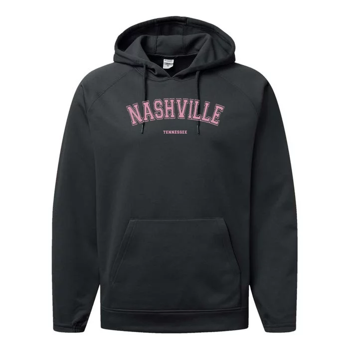 Pink Nashville Tennessee TN Varsity On Nashville Performance Fleece Hoodie