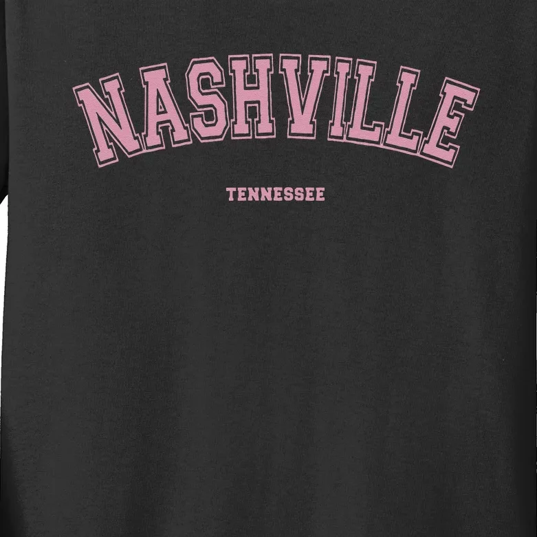 Pink Nashville Tennessee TN Varsity On Nashville Kids Long Sleeve Shirt