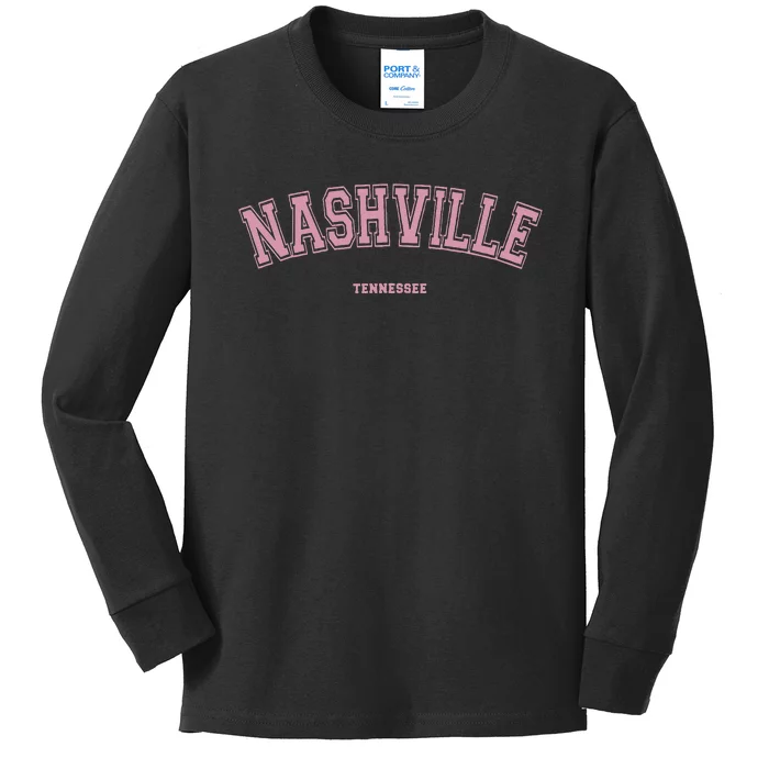 Pink Nashville Tennessee TN Varsity On Nashville Kids Long Sleeve Shirt