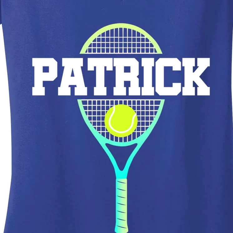 Patrick Name Tennis Player Ball And Racket Sports Fan Funny Gift Women's V-Neck T-Shirt