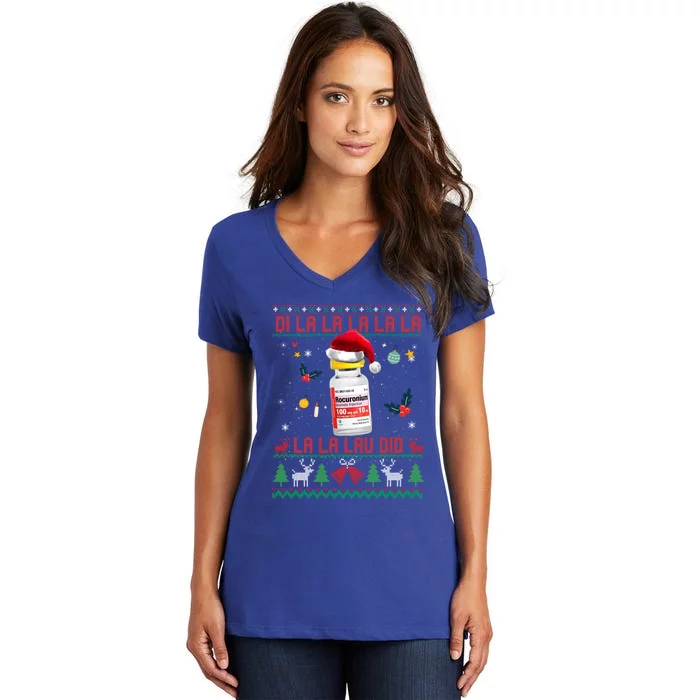 Pharmacist Nurse Ugly Christmas Sweater Di La La Lav Did Great Gift Women's V-Neck T-Shirt