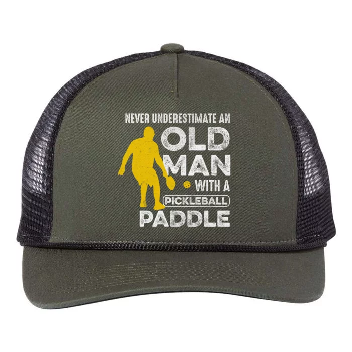 Pickleball Never Underestimate An Old Man With A Pickleball Paddle Retro Rope Trucker Hat Cap