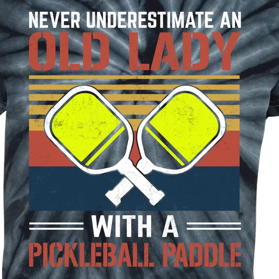 Pickleball Never Underestimate An Old Lady With A Pickleball Paddle Kids Tie-Dye T-Shirt