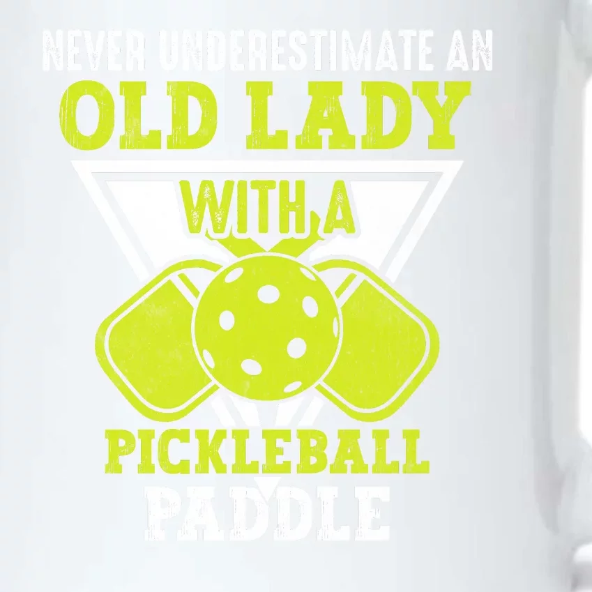 Pickleball Never Underestimate An Old Lady With A Pickleball Paddle Black Color Changing Mug