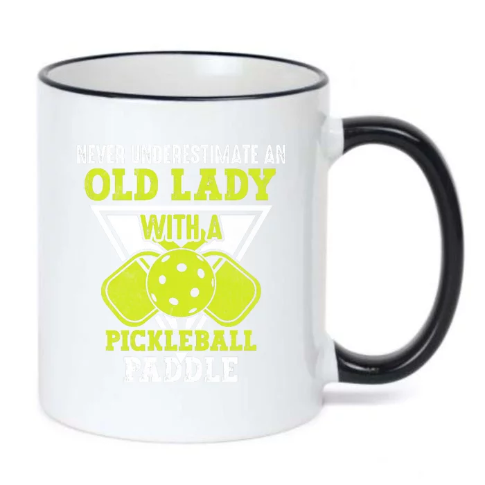 Pickleball Never Underestimate An Old Lady With A Pickleball Paddle Black Color Changing Mug