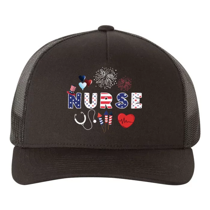 Pride Nurse USA Flag Stethoscope Patriotic Nurse 4th Of July Yupoong Adult 5-Panel Trucker Hat