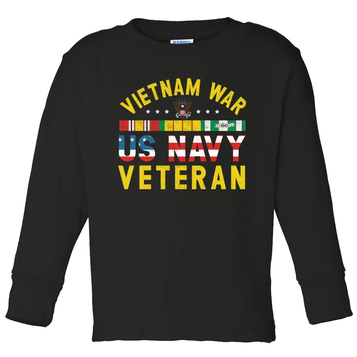 Proud Navy Vietnam Veteran Vietnam War Vet USA Flag Gift Toddler Long Sleeve Shirt