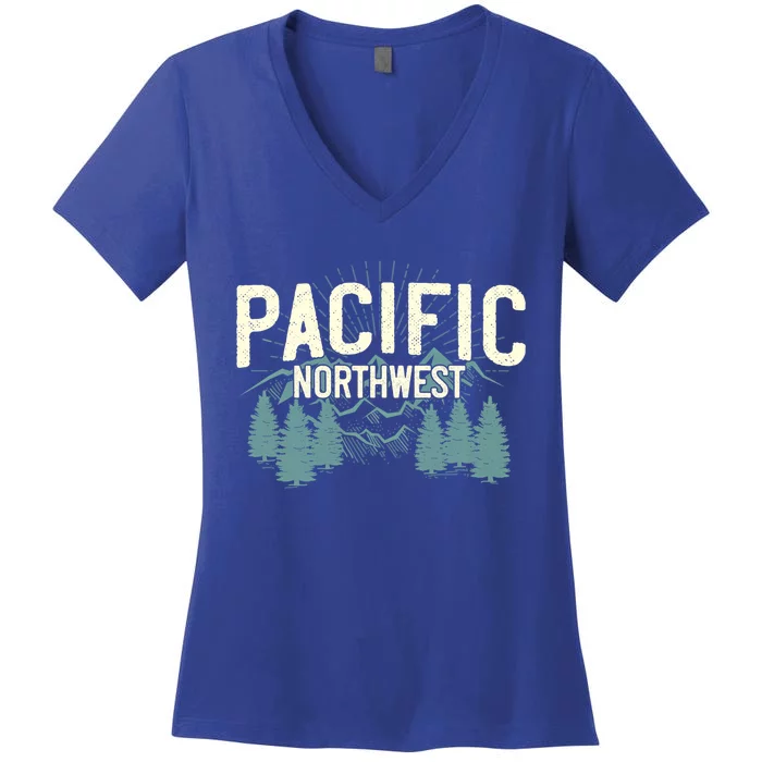 Pacific Northwest Vintage Mountain Camping Hiking Gift Meaningful Gift Women's V-Neck T-Shirt