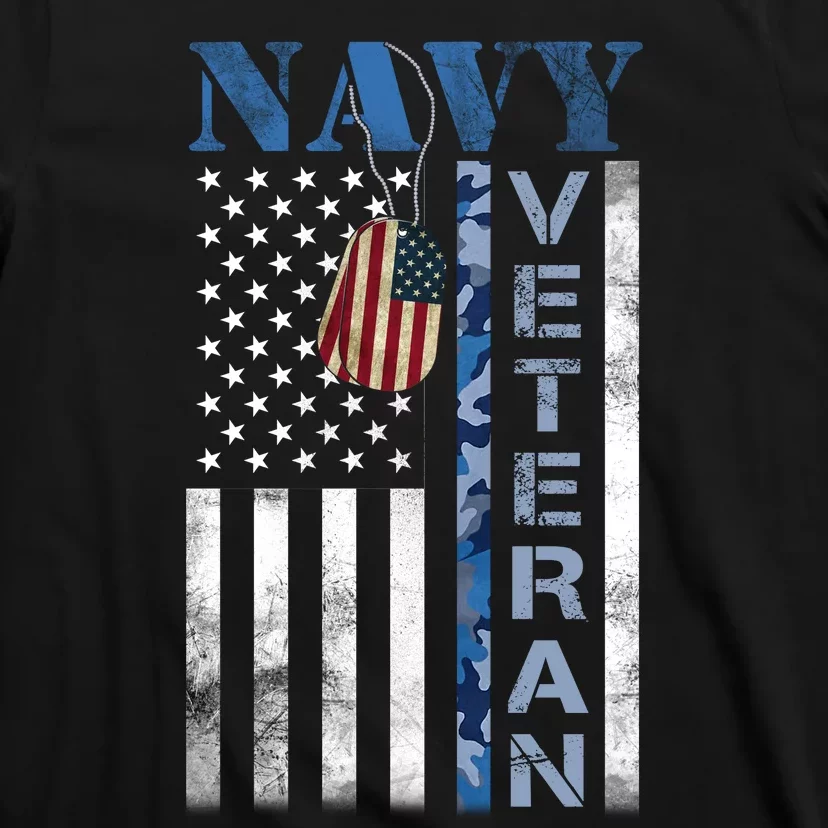 Proud Na Vy Veteran USA Flag Man Dad Grandpa T-Shirt