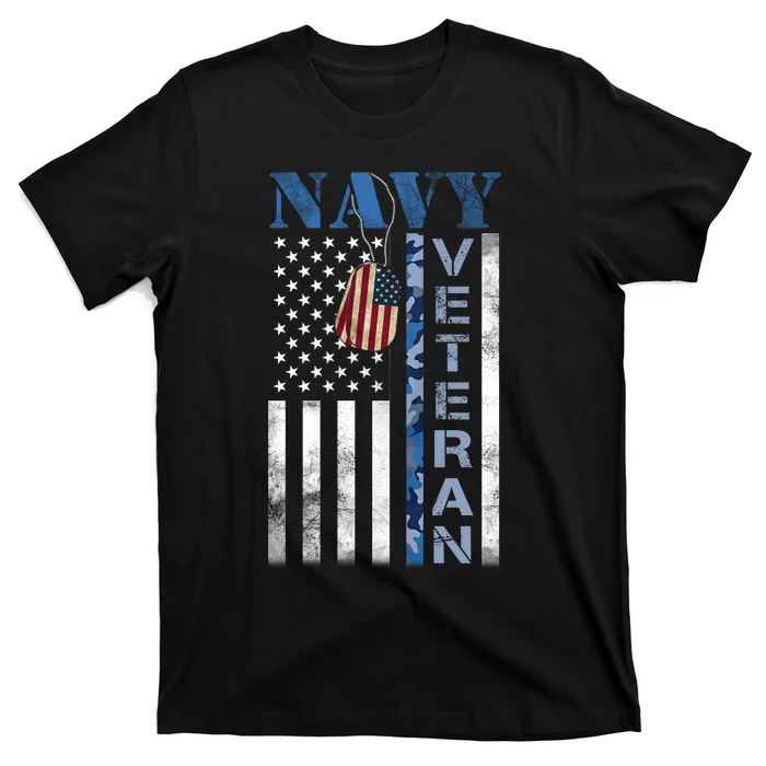 Proud Na Vy Veteran USA Flag Man Dad Grandpa T-Shirt