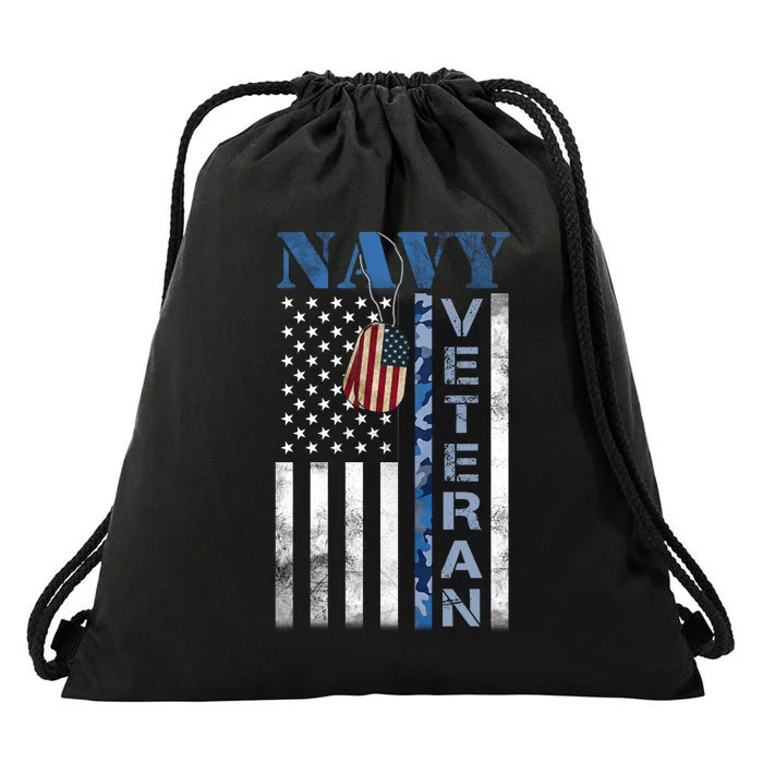 Proud Na Vy Veteran USA Flag Man Dad Grandpa Drawstring Bag