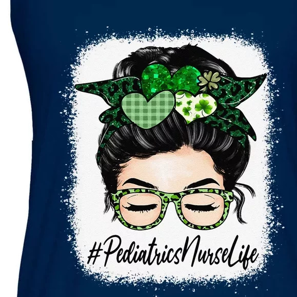 Pediatrics Nurse Women Messy Bun St Patrick's Day Shamrock Ladies Essential Flowy Tank