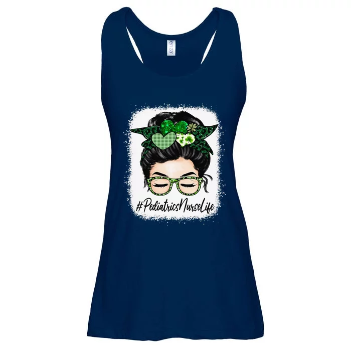 Pediatrics Nurse Women Messy Bun St Patrick's Day Shamrock Ladies Essential Flowy Tank