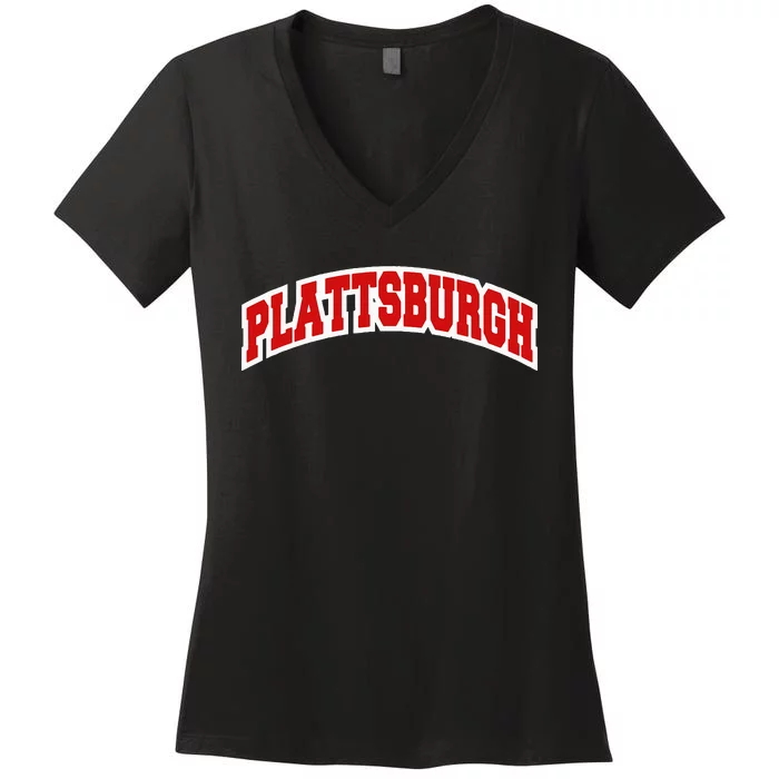 Plattsburgh New York Varsity Style Vintage Women's V-Neck T-Shirt