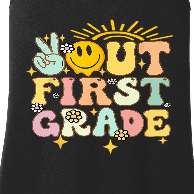 Peace Out 1St Grade Graduation Last Day Of School Groovy Ladies Essential Tank