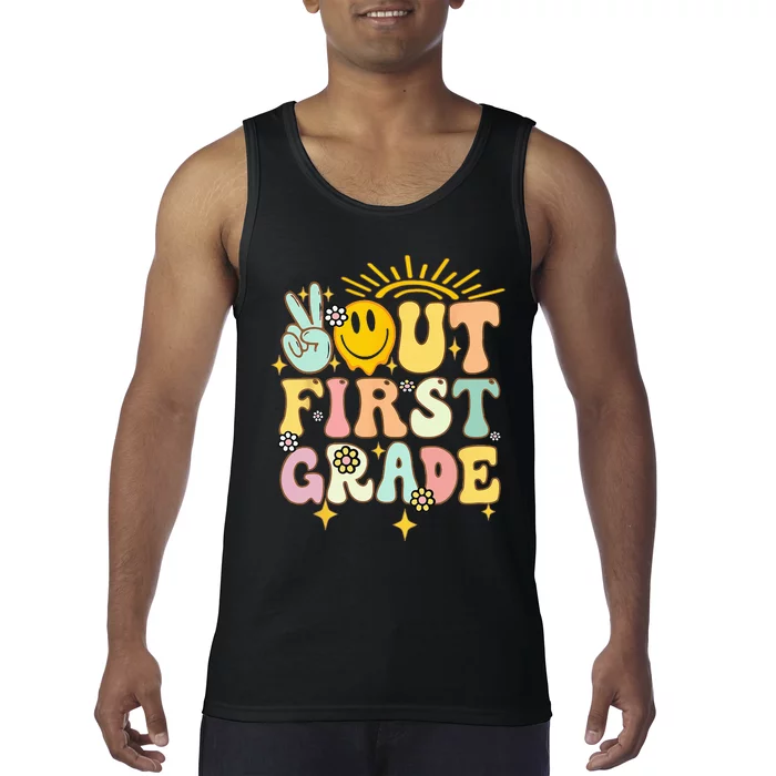 Peace Out 1st Grade Graduation Last Day of School Groovy Tank Top