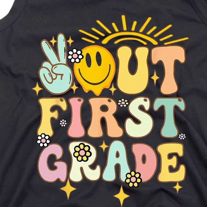 Peace Out 1st Grade Graduation Last Day of School Groovy Tank Top