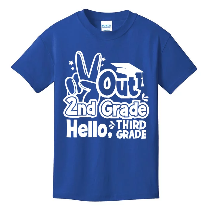 Peace Out 2Nd Grade Hello 3Rd Grade Teacher Graduation Cap Funny Gift Kids T-Shirt