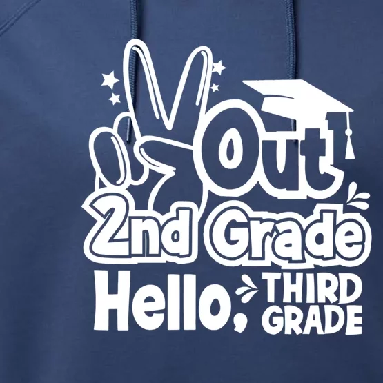 Peace Out 2Nd Grade Hello 3Rd Grade Teacher Graduation Cap Funny Gift Performance Fleece Hoodie