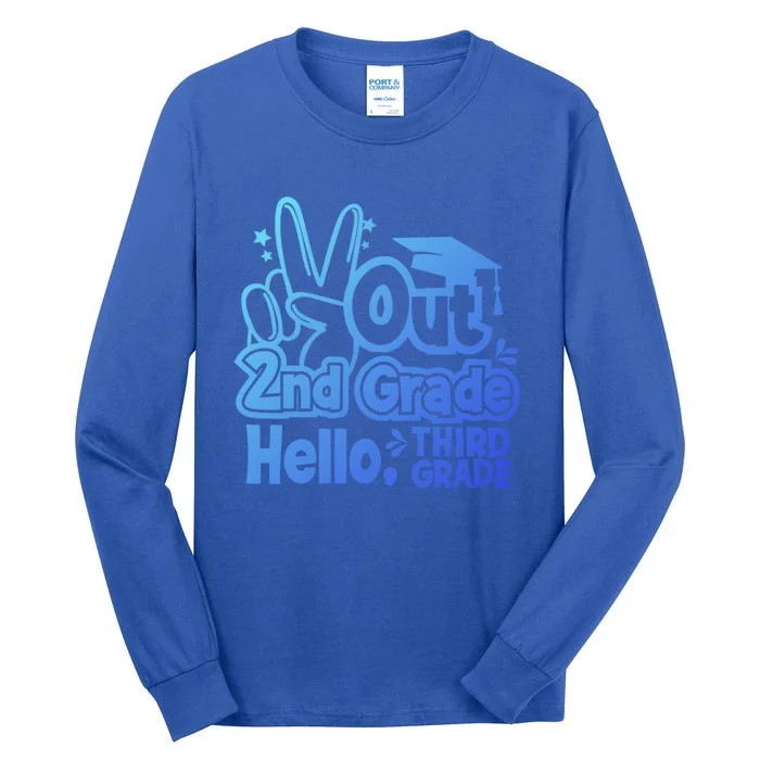 Peace Out 2Nd Grade Hello 3Rd Grade Teacher Graduation Cap Funny Gift Tall Long Sleeve T-Shirt