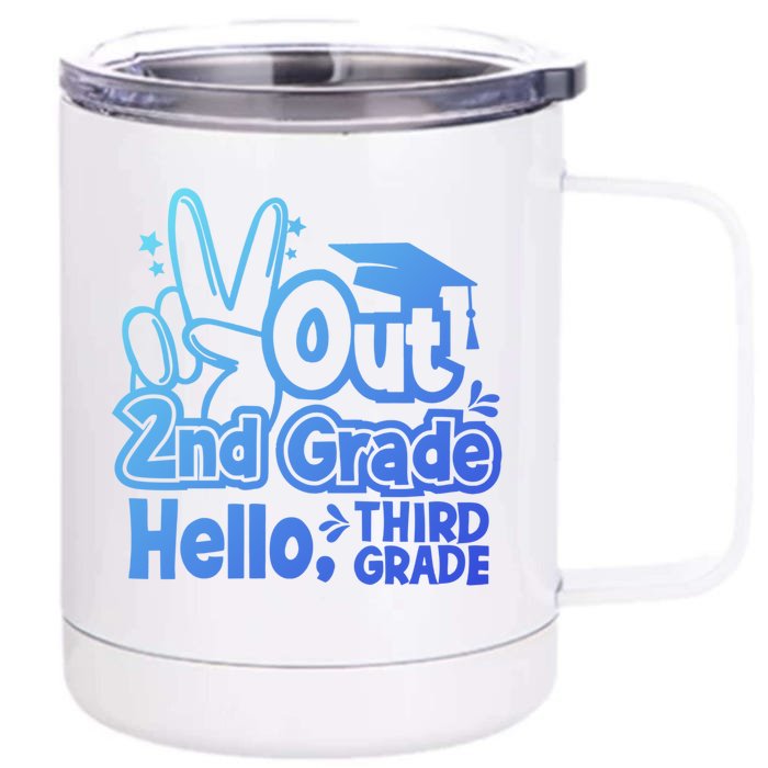 Peace Out 2Nd Grade Hello 3Rd Grade Teacher Graduation Cap Funny Gift Front & Back 12oz Stainless Steel Tumbler Cup