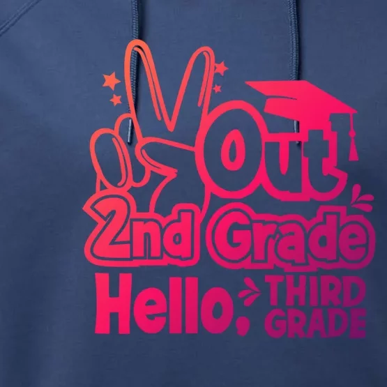 Peace Out 2Nd Grade Hello 3Rd Grade Teacher Graduation Cap Funny Gift Performance Fleece Hoodie