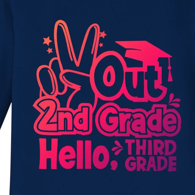 Peace Out 2Nd Grade Hello 3Rd Grade Teacher Graduation Cap Funny Gift Baby Long Sleeve Bodysuit