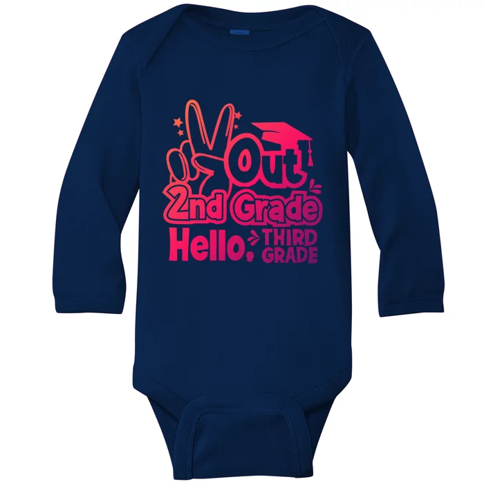 Peace Out 2Nd Grade Hello 3Rd Grade Teacher Graduation Cap Funny Gift Baby Long Sleeve Bodysuit