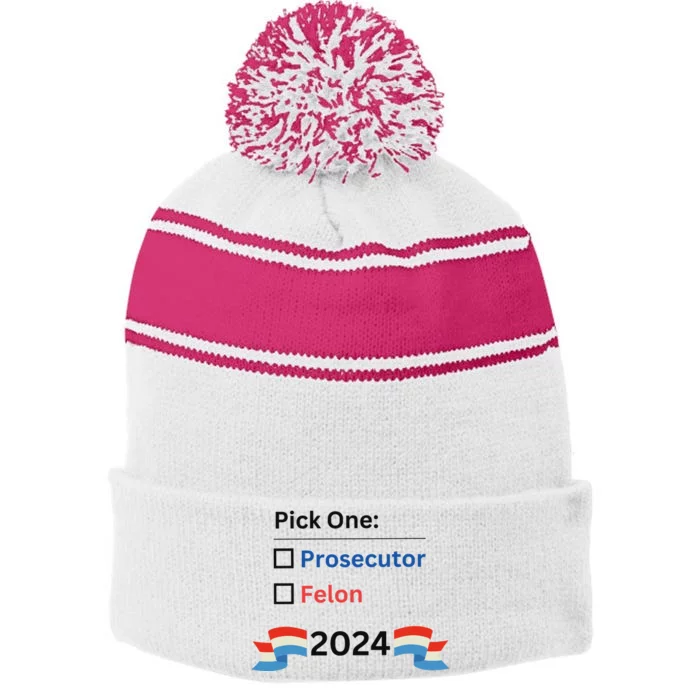 Pick One 2024 Funny Election Stripe Pom Pom Beanie