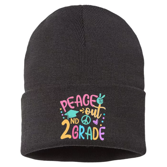 Peace Out 2nd Grade Bye Bye School Hello Summer Sustainable Knit Beanie