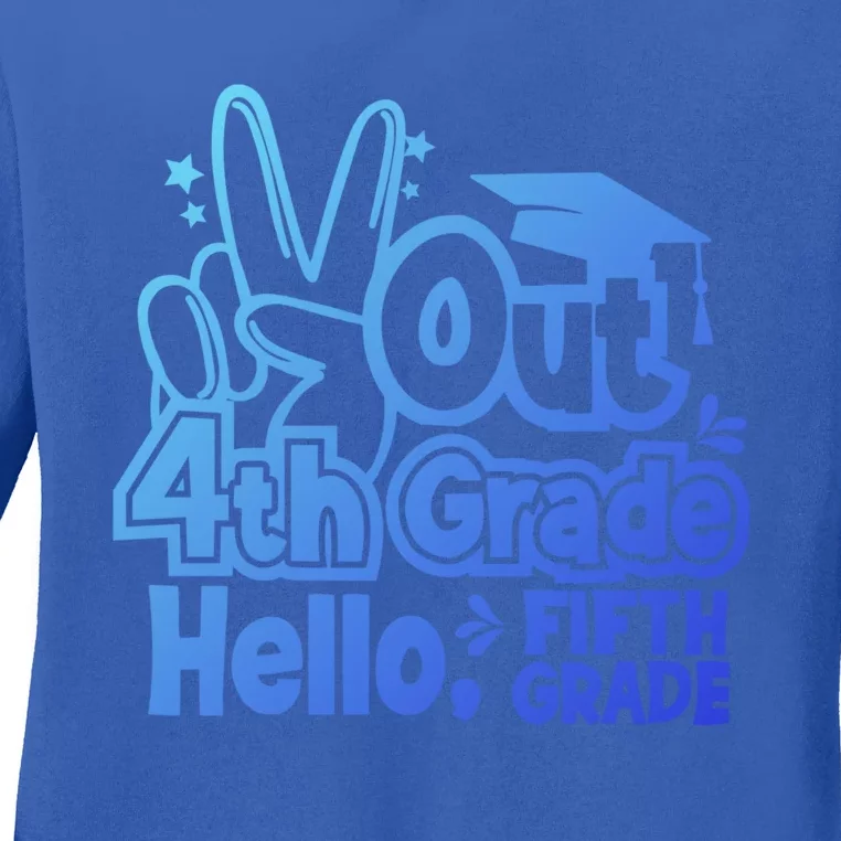 Peace Out 4Th Grade Hello 5Th Grade Teacher Graduation Cap Great Gift Ladies Long Sleeve Shirt