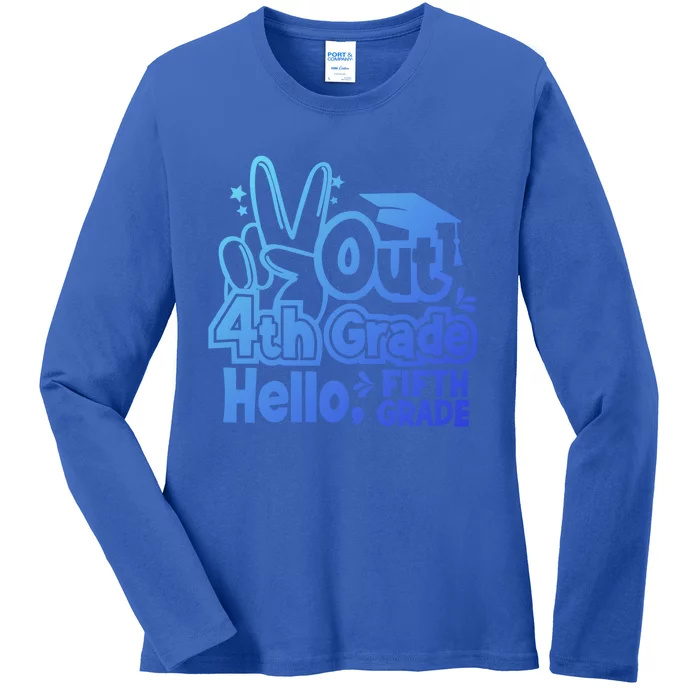 Peace Out 4Th Grade Hello 5Th Grade Teacher Graduation Cap Great Gift Ladies Long Sleeve Shirt