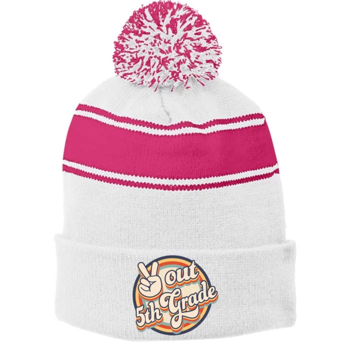 Peace Out 5th Grade Retro Graduation Class Of 2022 Virtual Gift Stripe Pom Pom Beanie