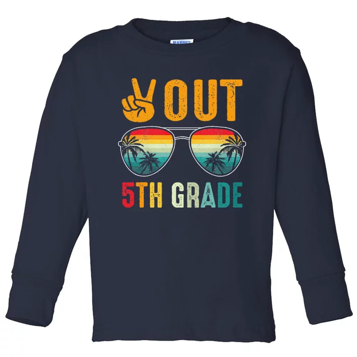 Peace Out 5th Grade Retro Graduation Last Day Of School Toddler Long Sleeve Shirt