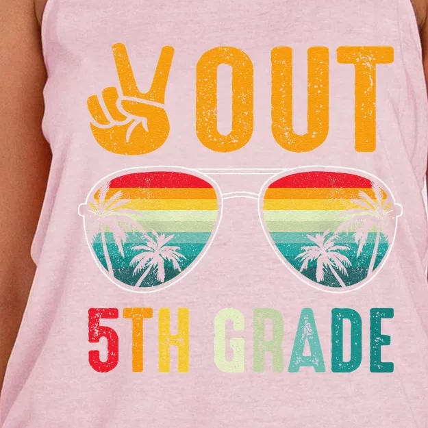 Peace Out 5th Grade Retro Graduation Last Day Of School Women's Knotted Racerback Tank