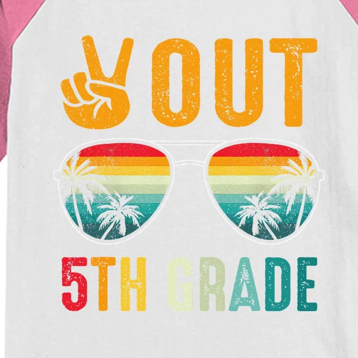 Peace Out 5th Grade Retro Graduation Last Day Of School Kids Colorblock Raglan Jersey